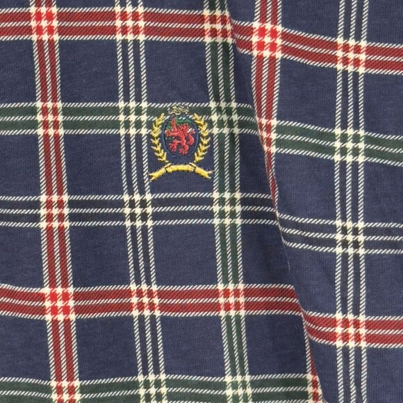 Vintage Tommy Hilfiger Polo Shirt Men XL Plaid Green Collar XL Navy Red Green - Picture 4 of 10